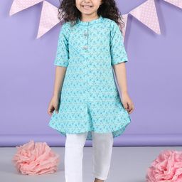 Sangria Girls Floral Printed Pure Cotton A-Line Kurta With Trouser-image-95