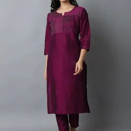 Mera Rang Notched Neck Pure Silk Kurta With Trousers-picture-50