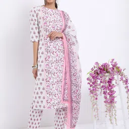 Vishudh Floral Printed Straight Kurta with Trousers With Dupatta-33