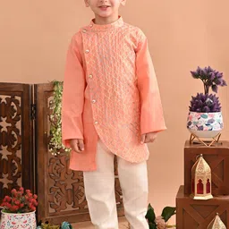 Superminis Boys Embroidered Angrakha Thread Work Pure Cotton Kurta with Pyjamas-image-21