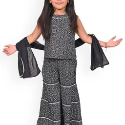 BAESD Girls Ethnic Motifs Printed Gotta Patti Kurti With Sharara & Dupatta-image-87