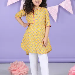 Sangria Girls Floral Printed High Low Pure Cotton A-Line Kurta With Trouser-17
