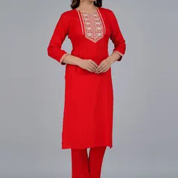 JAIPURI COLLECTION Floral Embroidered Kurta with Trousers-picture-18