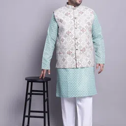 SOJANYA PLUS Geometric Printed Kurta With Pyjamas & Nehru Jacket-17