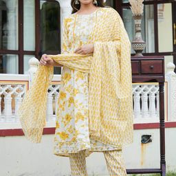 KALINI Women Floral Printed Regular Mirror Work Kurta with Trousers & With Dupatta-image-69
