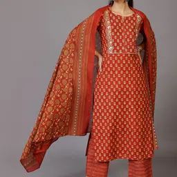 Libas Floral Printed Regular Gotta Patti Pure Cotton Kurta with Palazzos & With Dupatta-picture-16