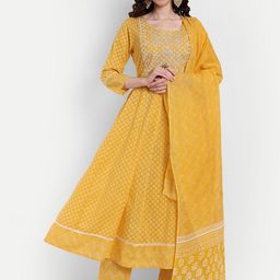 SINGNI Ethnic Motifs Printed Mirror Work Pure Cotton Kurta With Trousers & Dupatta-56