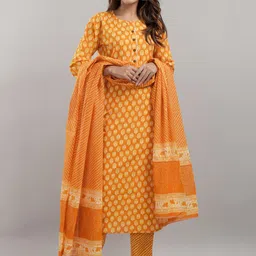 D K W Floral Printed Regular Pure Cotton Straight Kurta With Trousers & Dupatta-picture-54