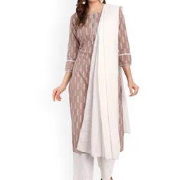 NH KAPDEWALA Women Brown Paisley Printed Kurta with Palazzo & Dupatta-image-32