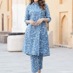 KALINI Floral Printed Regular Pure Cotton Kurta with Trouser-8