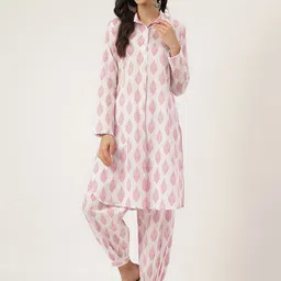 Divena Floral Printed Shirt Collar Pure Cotton Kurta With Salwar-image-52