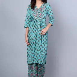 Idalia Floral Printed A-Line Pure Cotton Kurta with Palazzos-32