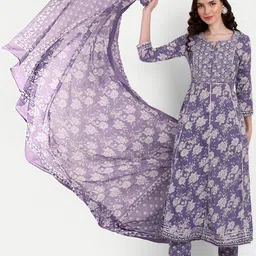 SINGNI Floral Printed Notched Neck Pure Cotton Kurta With Trousers & Dupatta-52