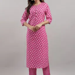 D K W Floral Printed Regular Pure Cotton Kurta With Trousers & Dupatta-picture-10
