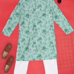 indus route by Pantaloons Boys Floral Printed Mandarin Collar Long Sleeves Kurta Se-picture-49