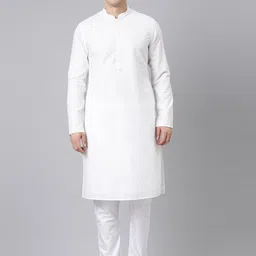 TheEthnic.Co Floral Embroidered Mandarin Collar Chikankari Pure Cotton Kurta With Pyjamas-picture-30