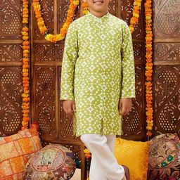 Stylo Bug Boys Geometric Printed Band Collar Straight Kurta With Pyjamas-image-30