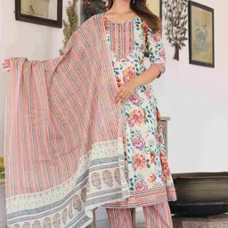 SINGNI Floral Printed Pure Cotton Kurta with Trousers & With Dupatta-46