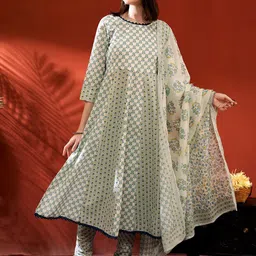 Anouk Women Floral Printed Panelled Pure Cotton Kurta with Churidar & With Dupatta-picture-35
