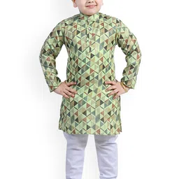 BAESD Boys Geometric Printed Band Collar Straight Kurta with Churidar-19