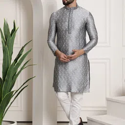 SOJANYA Ethnic Motifs Woven Deisgn Regular Kurta With Churidar-image-28