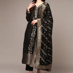 KALINI Sweetheart Neck Ethnic Motifs Regular Kurta with Trousers & With Dupatta-picture-27