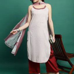 Sangria Floral Printed Sleeveless Straight Kurta With Trousers & Dupatta-picture-24