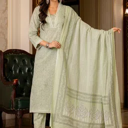Rangeelo Floral Printed Regular Pure Cotton Kurta with Trousers & With Dupatta-21