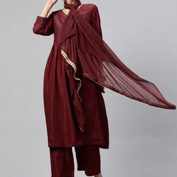 indo street Sequined A-Line Angrakha Kurta with Trousers & Dupatta-picture-31