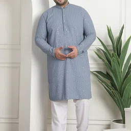 SOJANYA PLUS Men Embroidered Regular Sequinned Pure Cotton Kurta with Churidar-39
