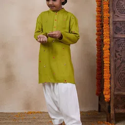 pspeaches Boys Embroidered Mandarin Collar Mirror Work Kurta with Pyjamas-24