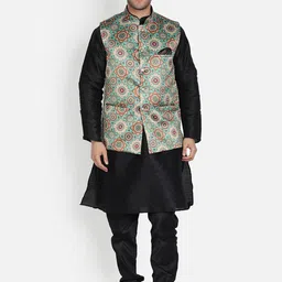 Armaan Ethnic Men Black Dupion Silk Kurta with Churidar & With Nehru Jacket-picture-25