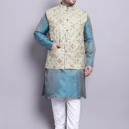 SOJANYA PLUS Plus Size Woven Design Kurta With Pyjamas & Printed Nehru Jacket-54