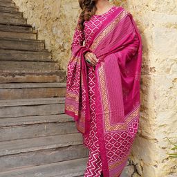 KALINI Keyhole Neck Ethnic Motifs Printed Regular Kurta with Trousers & With Dupatta-9