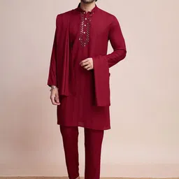 SHUBHVASTRA Men Regular Mirror Work Kurti with Pyjamas & With Dupatta-18