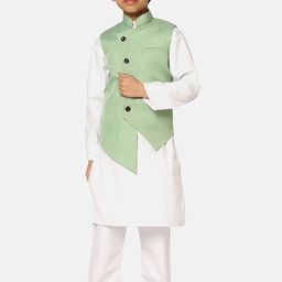 TAHVO Boys Pure Cotton Kurta With Pyjamas & With Nehru Jacket-54