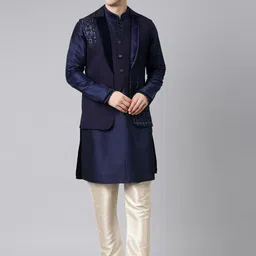 TheEthnic.Co Mandarin Collar Straight Kurta & Pyjama With Jacket-image-31