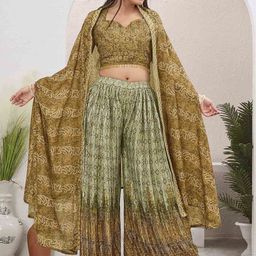 Chandbaali Printed Halter Neck Sleeveless Ethnic Top Palazzos And Jacket-image-25