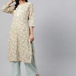 indo street Floral Printed Pure Cotton Kurta With Palazzos-picture-19