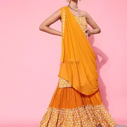 indo street Bead Work Floral Printed Beads and Stones Kurta with Sharara & Dupatta-picture-18