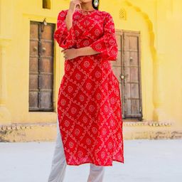 Chandbaali Tie Up Neck Bandhani Printed Regular Pure Cotton Kurta with Trouser-40