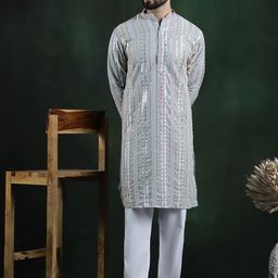 SOJANYA LUXE Embroidered Regular Sequinned Kurta with Pyjama-image-2
