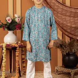 Biglilpeople Boys Floral Printed Regular Pure Cotton Kurta with Pyjamas-55
