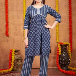 Aarika Girls Ethnic Motifs Printed Pure Cotton A-Line Kurta With Trouser-image-48