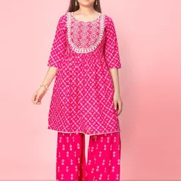Aarika Girls Ethnic Motifs Printed Thread Work Sequinned Pure Cotton Kurta with Sharara-image-36