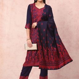 Rangriti Floral Embroidered Straight Kurta With Palazzos & Dupatta-image-111