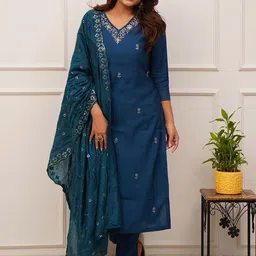 Siya Fashion Embroiderd V-Neck Straight Kurta With Trousers And Dupatta-picture-36