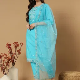 IkDaiya Women Embroidered Pure Cotton Kurta with Trousers & With Dupatta-47