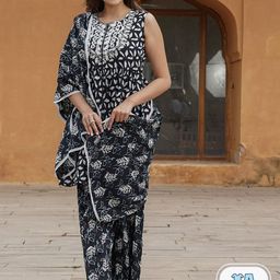 KALINI Ethnic Motifs Printed Tie-Up Neck Thread Work A-Line Kurta with Sharara &  Dupatta-28