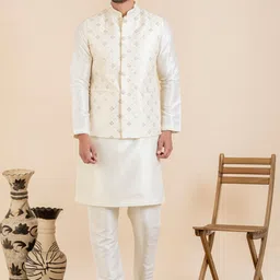 TheEthnic.Co Band Collar Straight Kurta With Trouser & Nehru Jacket-image-47